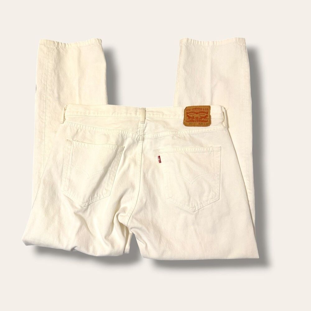 Levi Strauss Jeans Mens W36 White 501 Button Fly 100% Cotton Denim Straight Leg